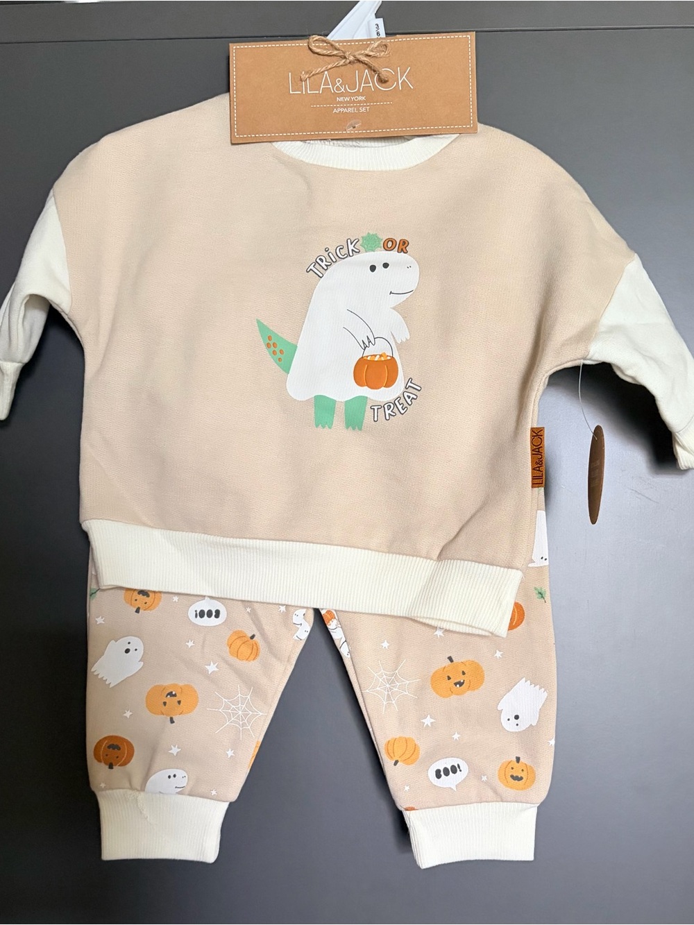 Lila & Jack Beige 'Trick or Treat Dino' Kids Halloween Costume Set